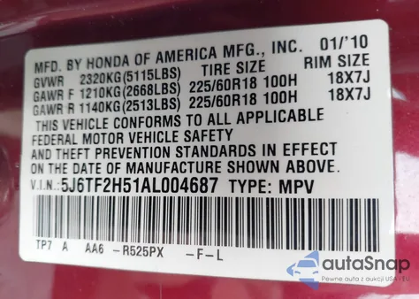 2010 Honda Accord Crosstour Ex-L from USA, damaged, VIN 5J6TF2H51AL004687